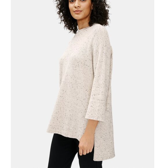 Eileen Fisher Organic Cotton Speckle Boxy Crewneck Tunic Sweater sz L - Picture 2 of 10